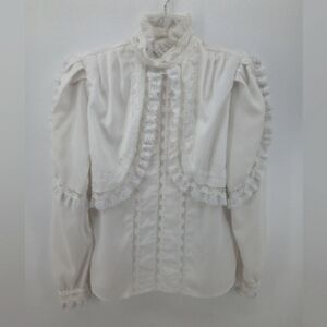 Vintage Nancy Johnson for Prisma White Lace Hong Kong 80's Blouse 9/10